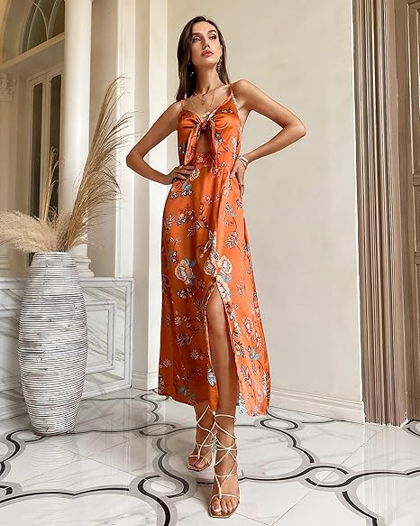 Women's Spaghetti Strap Midi Satin Dress